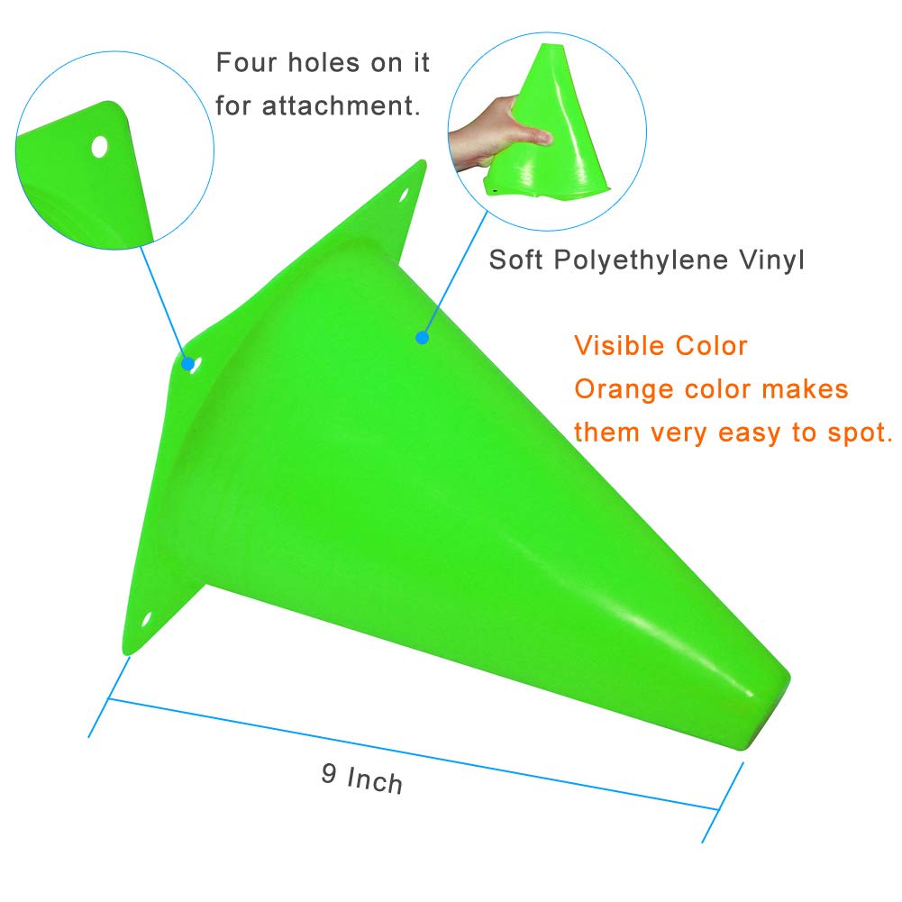 Fragraim 9 Inch Plastic Training Traffic Cones, Sport Cones, Agility Field Marker Cones for Soccer Basketball Football Drills Training, Outdoor Activity or Events - Set of 24, Green