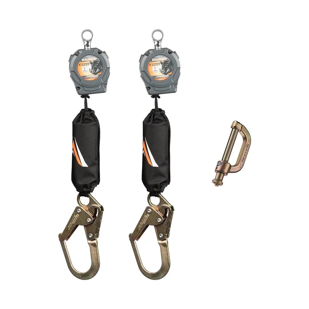 Malta Dynamics Wild Boar 6’ Dual Self Retracting Lifeline – SRL Fall Protection Lanyard with Rebar Hook for Construction Site Safety, OSHA and ANSI Compliant