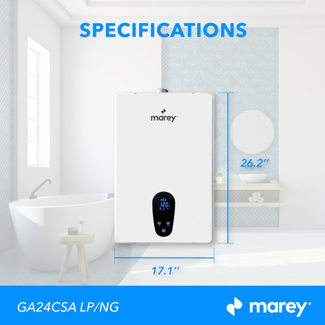 Marey Tankless Water Heater Gas, 7.5 GPM, 170,000 BTU, Liquid Propane, CSA Certified, Indoor