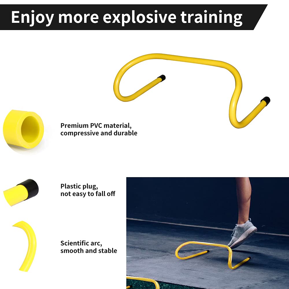 TNZMART Agility Ladder and Disc Cones Training Set Adjustable Rungs Training Ladder with 10 Plastic Sport Cones for Training (Yellow, 6 Hurdles)