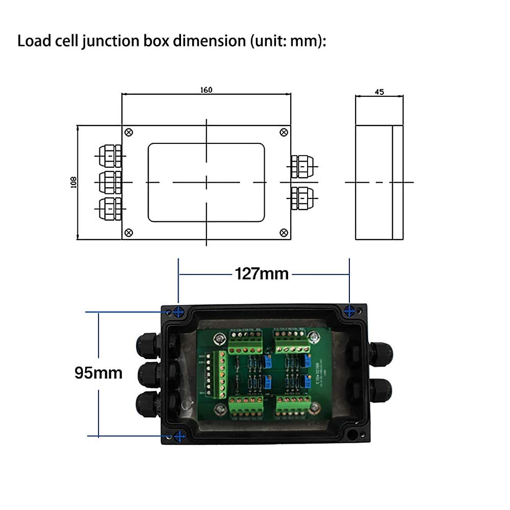 ATO Load Cell Junction Box Summing Box for Scales, 4 Inlets to 1 Outlet, Aluminum Alloy Casing,Waterproof and Dustproof,Easy to Assemble and Debug