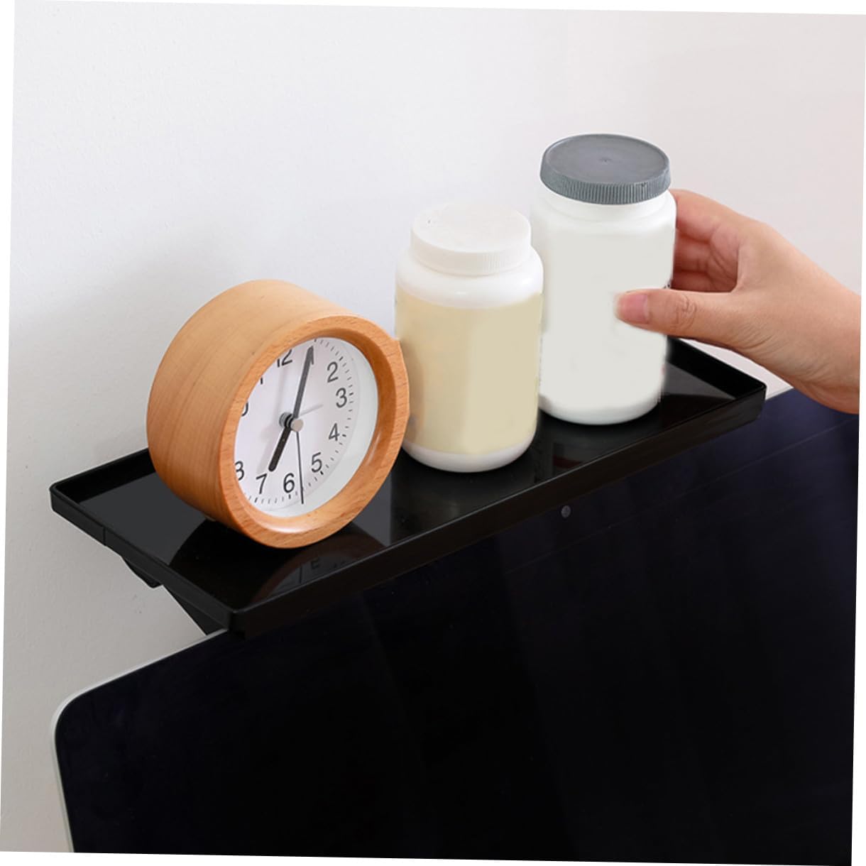 Wall-Mounted Black Monitor Shelf - Multifunctional Desktop Storage Rack