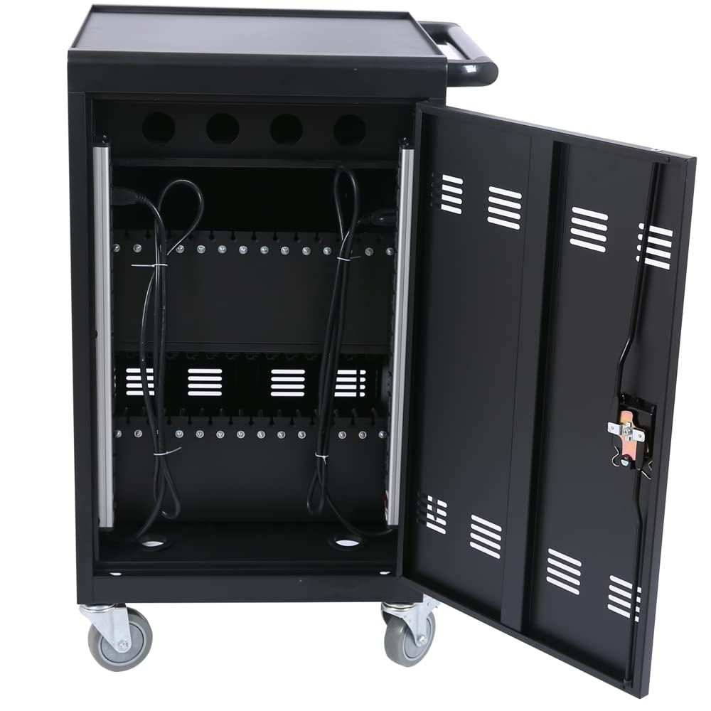 MQIAE Laptop Cart,Mobile Charging Carts for Tablets Laptops with Extra 4 Bits Power Strip, Portable Table Top Charging and Storage Cabinet for Classroom or Office
