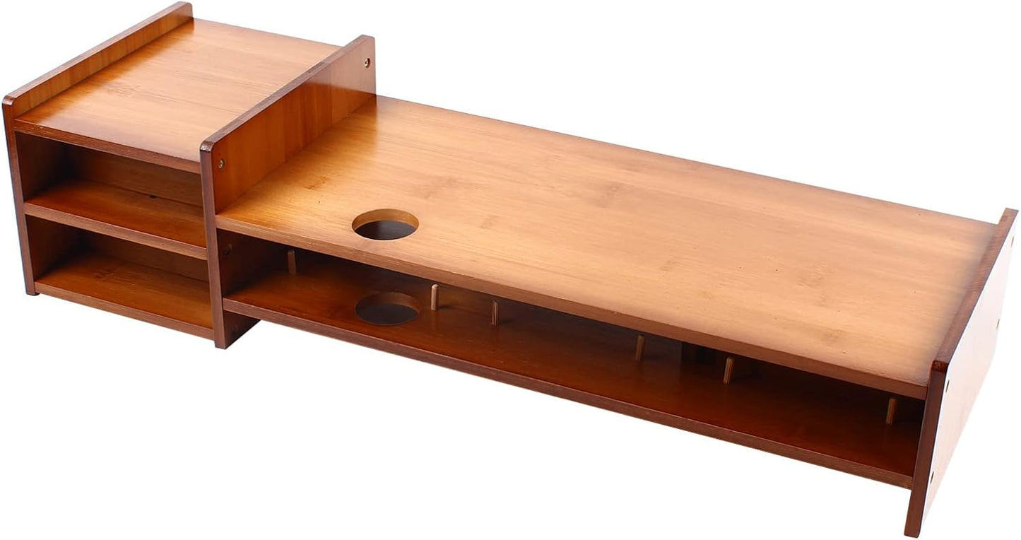 YIYIBYUS 2-Tier Monitor Stand Riser Bamboo Wood Computer Monitor Riser Stand Desktop Organizer Stand with Storage