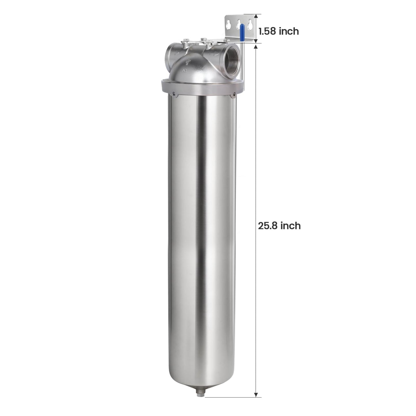 Amwater NSF/ANSI 42 Certification Big+ Stainless Steel Filter Housing for 20”Length,4.5"OD Filter Cartridge, Drain Valve Style C (Square Head)