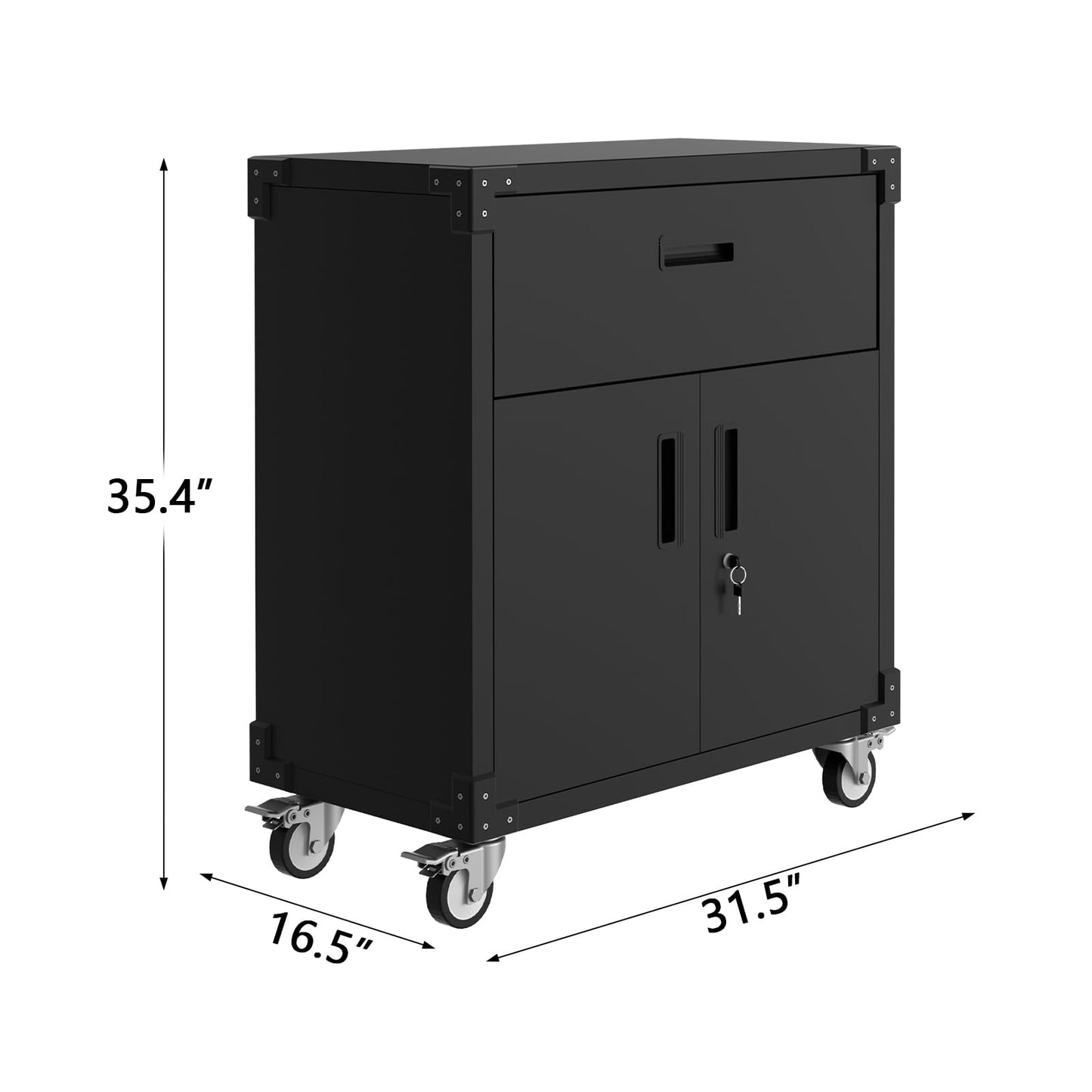 GarveeHome Rolling Tool Cabinet with Drawer | Heavy Duty Metal Garage Storage with Adjustable Shelf & Locks | Rust Resistant Wheels for Warehouse Workshop, Black