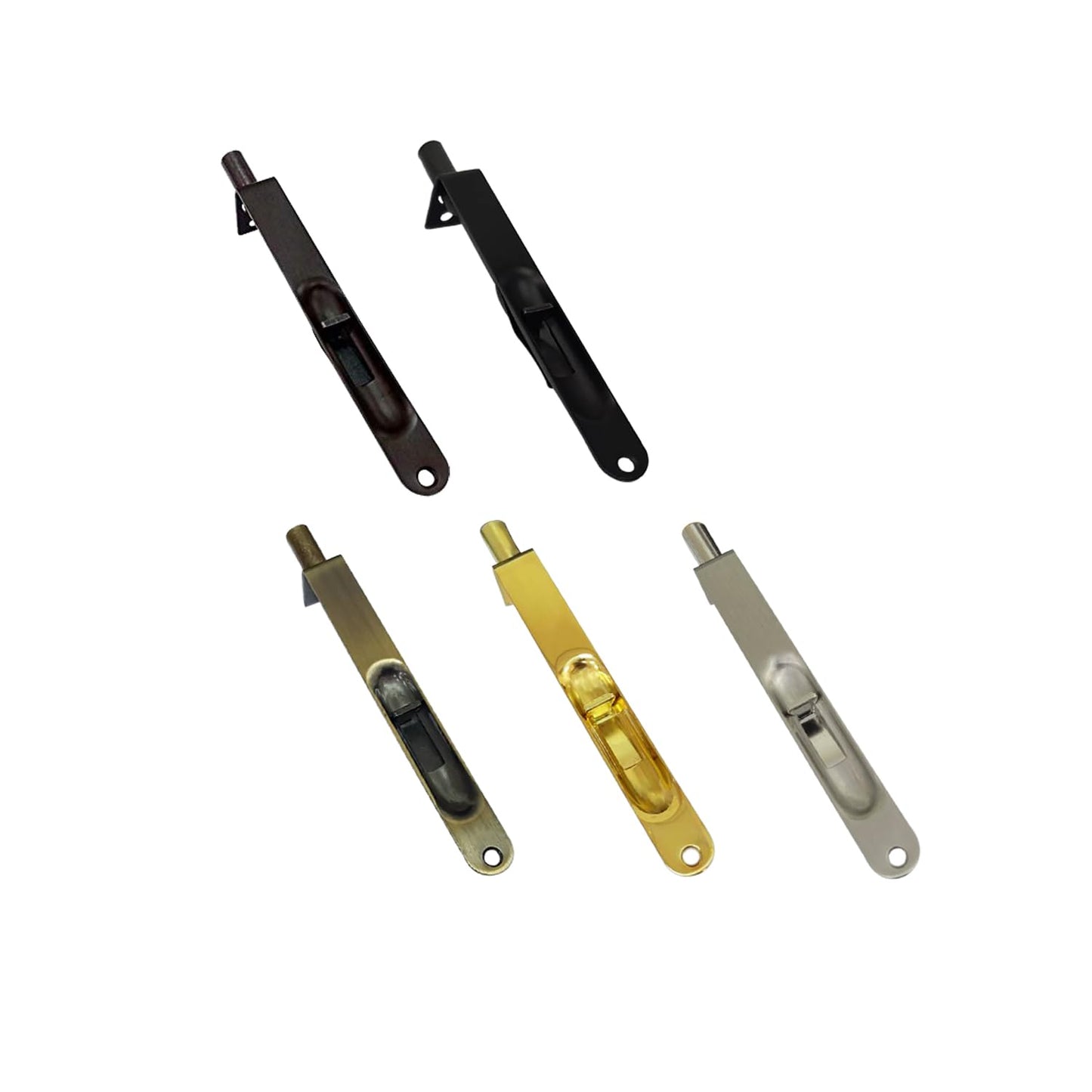 QCAA Solid Brass Round Flush Bolt, 6", Solid Brass, Matte Black, 2 Pack, Made in Taiwan