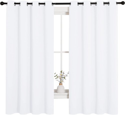 NICETOWN Draperies Curtains - 50% Light Blocking Window Treatment Panels for Small Bedrooms | 2 Panels, 55" x 68", White