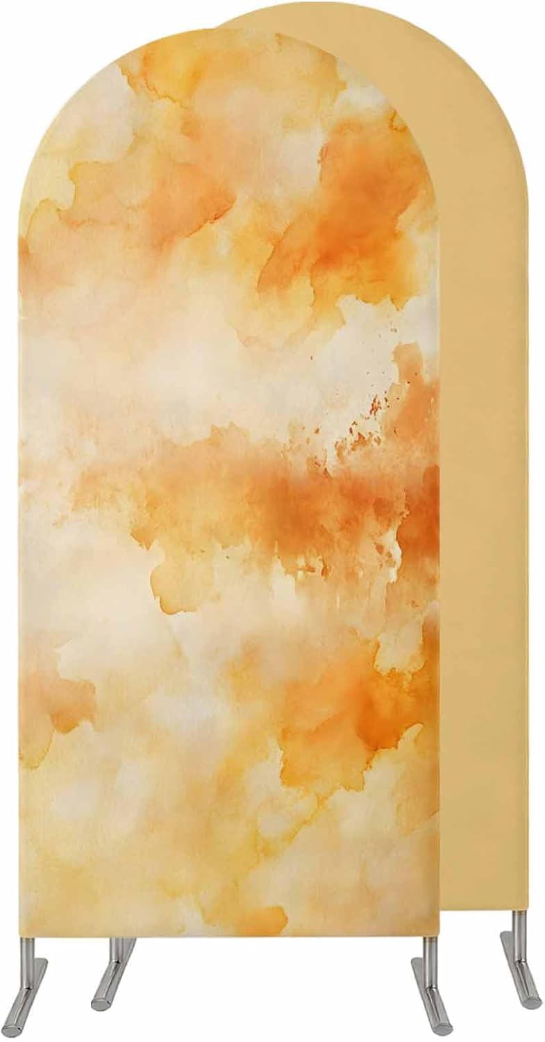 Jnbasdffb 7.2 Orange Fall Ombre Wedding Arch Cover, Stretchy Spandex Arch Backdrop Stand Covers FT, Watercolor Abstract