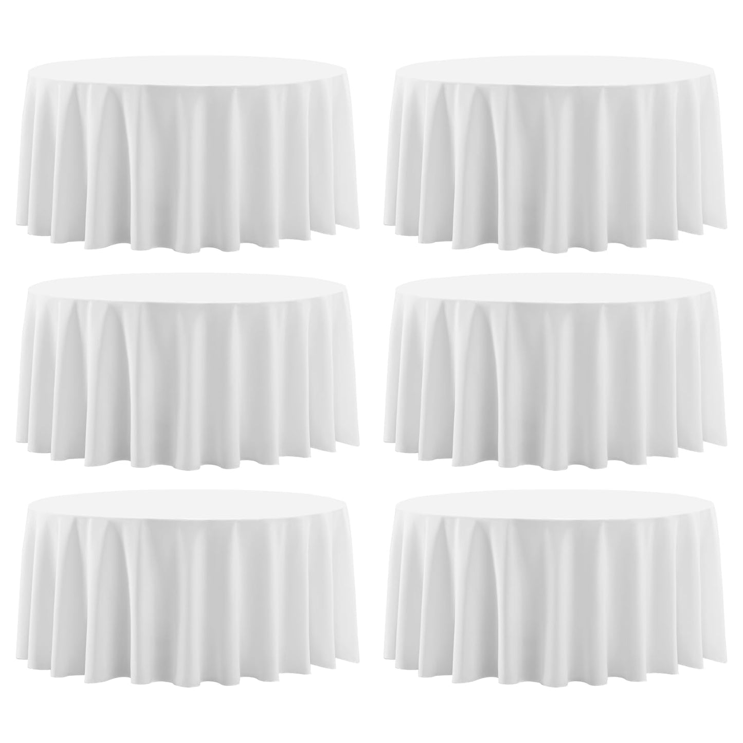 Aocoz Round Tablecloth 6 Pack 90 Inch White Tablecloths Washable Decorative Linen Polyester Table Clothes Cover for Dining Table Banquets Buffet Parties and Wedding