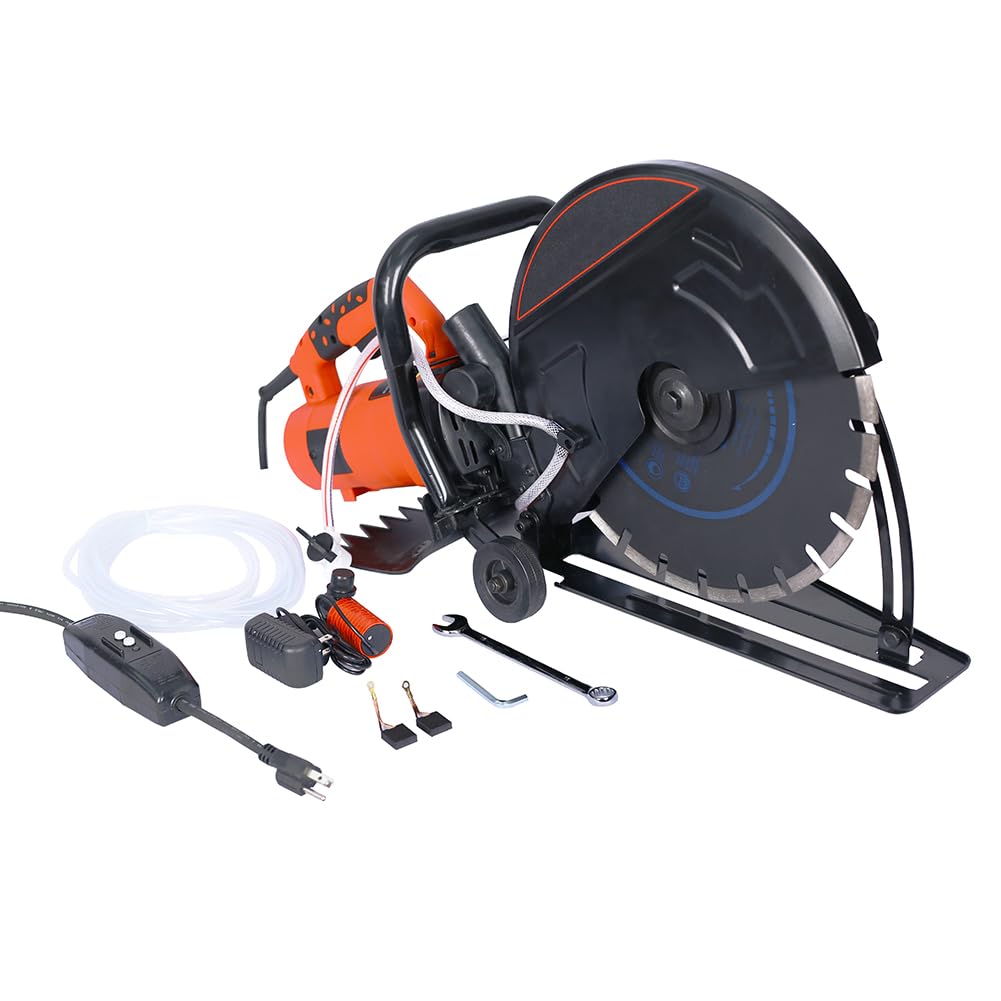 Electric Cut Off Saw, 14inch 2800w Wet/Dry Concrete Saw Cutter Guide Roller With Water Line Attachment For Granite, Porcelain,Wood,Stone