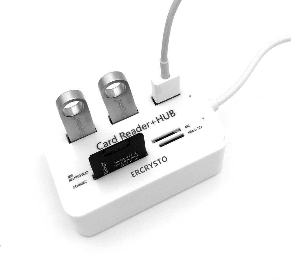 ERCRYSTO 3 SD,SD/MMC,M2,TF Card Reader and Ports USB Hub, High Speed External Memory Card Reader (MS, Micro Card)
