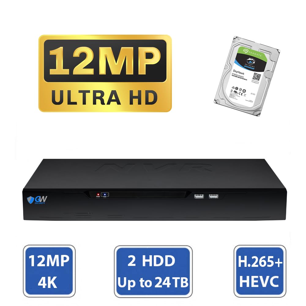 GW Security 32 Channel Commercial NVR UltraHD 4K Face Recognition NDAA & TAA Compliant Business Security Camera System with 32 x 8MP @25FPS Outdoor & Indoor PoE Turret Cameras, 10 Smart AI Functions