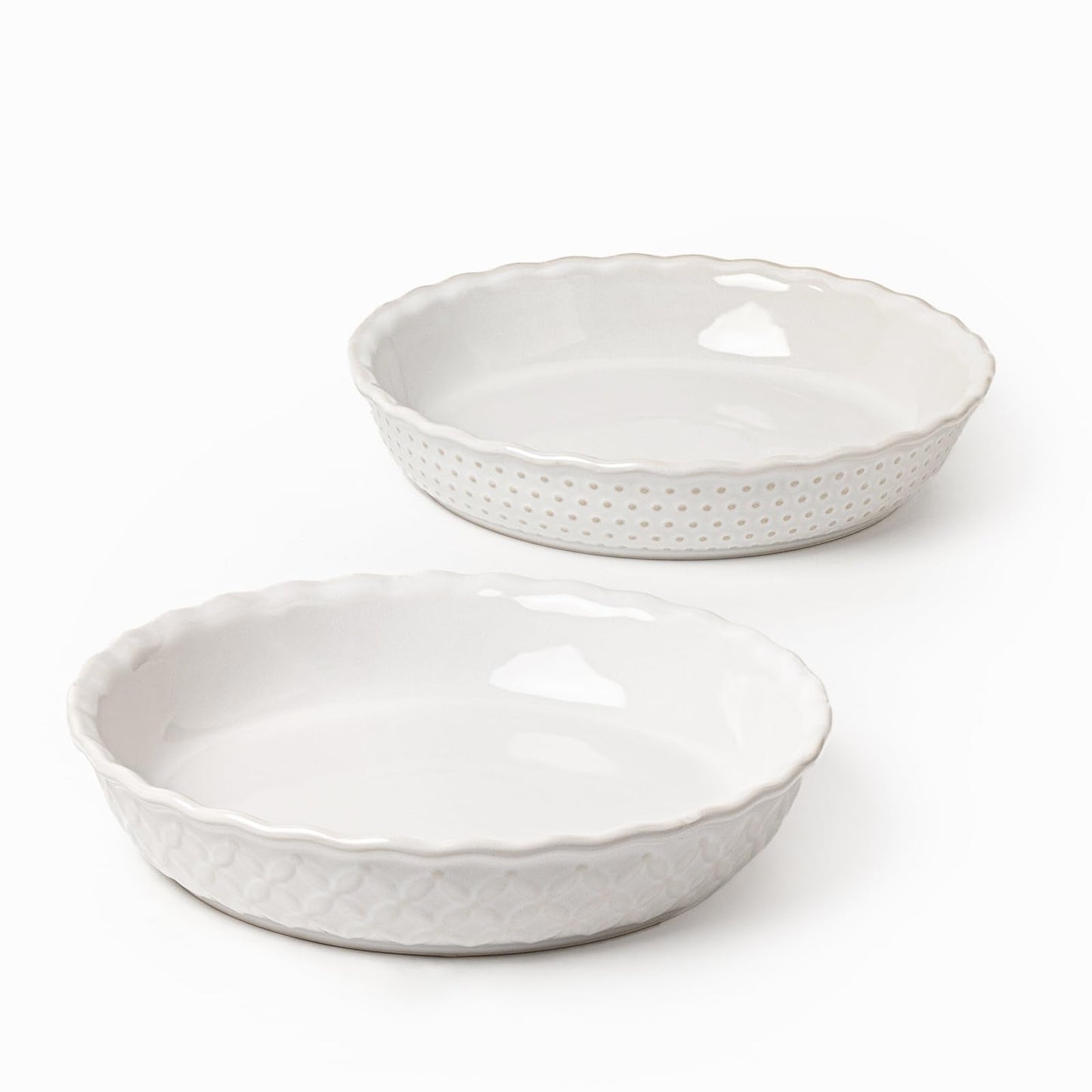 FOBENTA Ceramic Pie Dish Set of 2,9 Inch Deep Baking Dishes, 36oz Each,Embossed Floral & Dotted Pattern Pie Plates,Oven, Microwave & Dishwasher Safe–Elegant Kitchen Gift Set