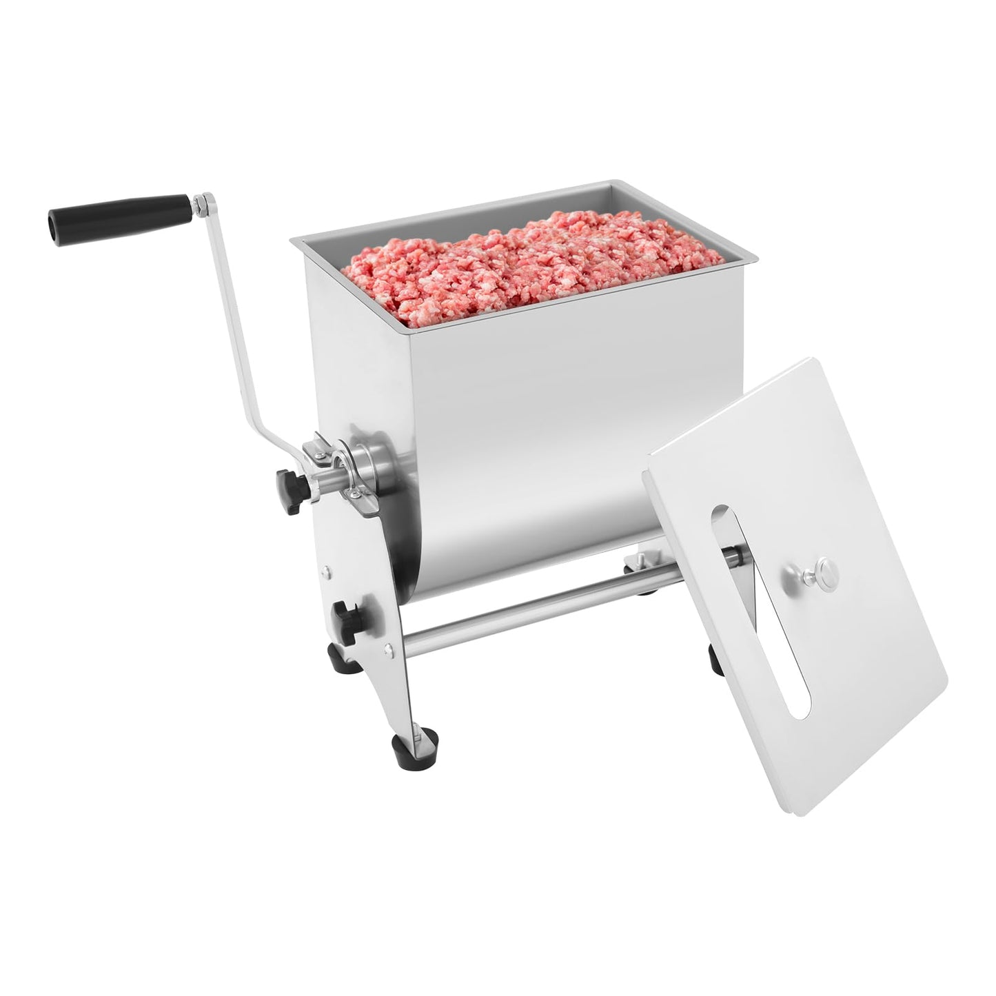 Commercial Tilting Meat Mixer, 22 lb Stainless Steel Sausage Mixer Machine, Manual Crank with Removable Paddle & Non-Slip Base, for Burger Jerky Seasoning, Home & Restaurant Use