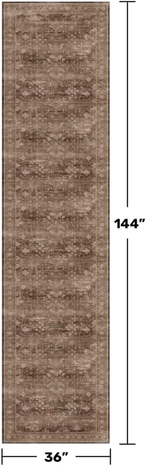 Hazo Haus Brown Boho Washable 3x12 Extra Long Hallway Runner Rug - Waterproof, Non-Slip & Stain Resistant