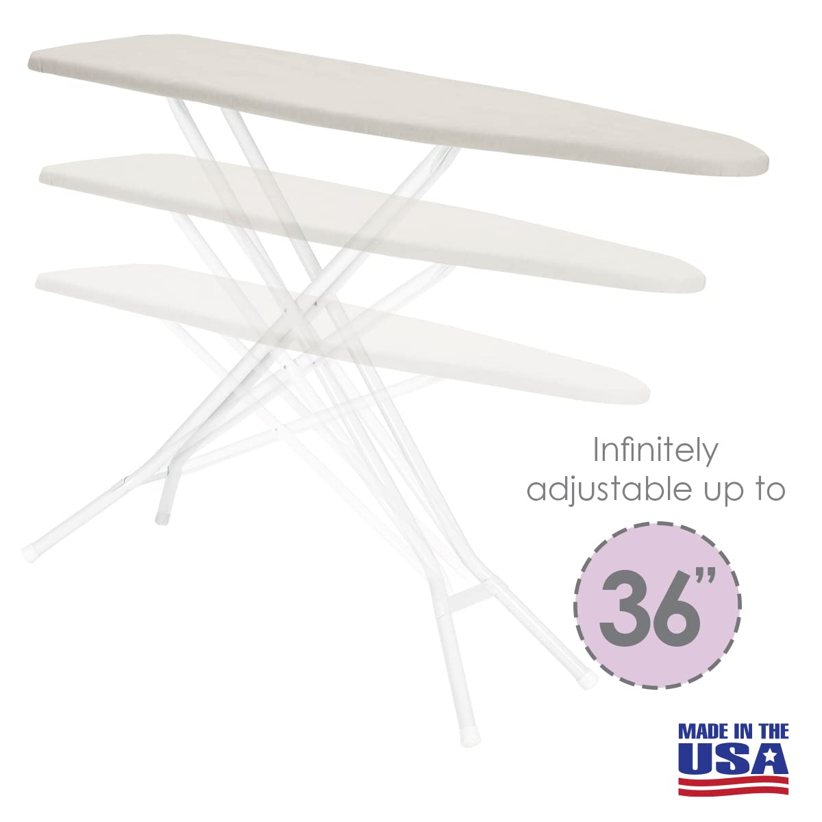 Full Size Ironing Board Made in USA – Beige by Seymour Home Products 4 Heavy-Duty Steel Legs Perforated Top for Steam Includes Cover & Pad Sturdy, Foldable Iron Board for Home & Laundry