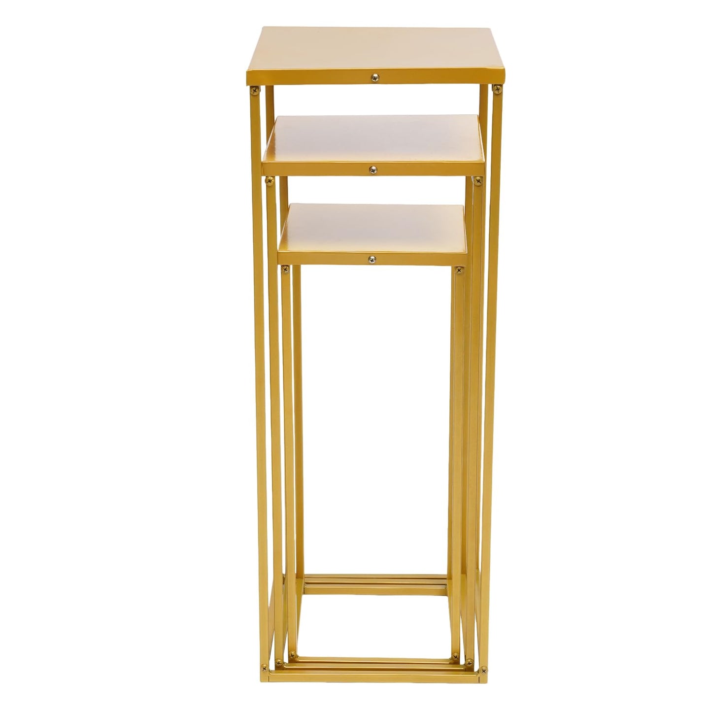 3Pcs Metal Flower Stands, Rectangular Tall Gold Wedding Flower Stand with 3 Different Sizes,Flower Vase Wedding Table Centerpieces Column with 17.64Lbs Load-Bearing,Geometric Floral Display Holder