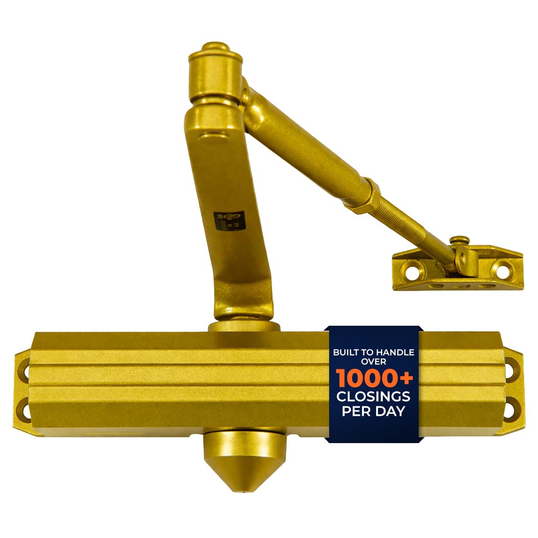Boomerang Medium/Heavy Duty Automatic Commercial Door Closer -D4016 Surface Mounted, Grade 1- ADA & UL 3 Hour Fire Rated, Adjustable Size 1-6 for Entry & Aluminum Storefronts, Painted Brass/Gold (US4)