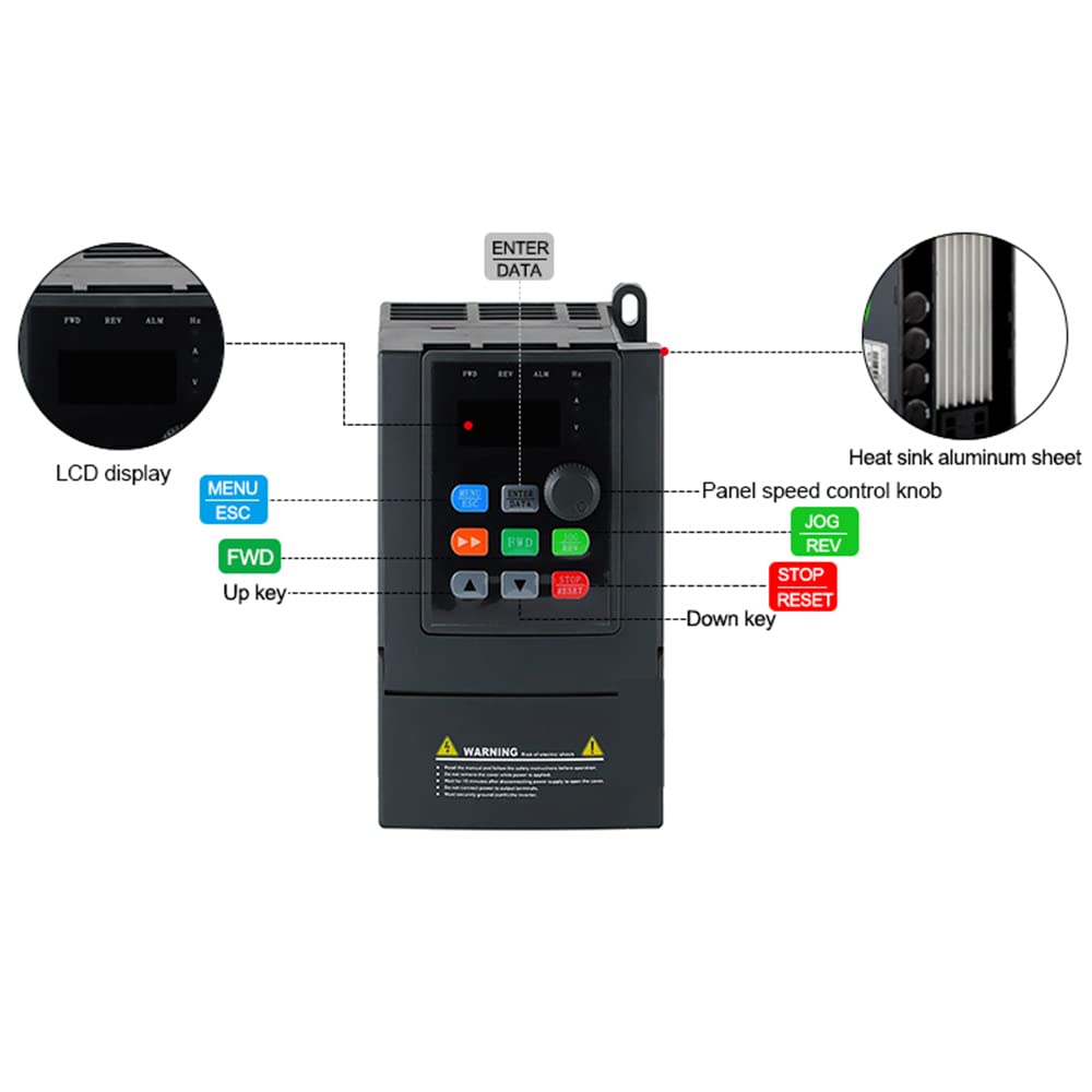 ATO VFD Drive, Single Phase Variable Frequency Drive, Single Phase 220V-240V Input Single Phase Output for Single Phase Motor