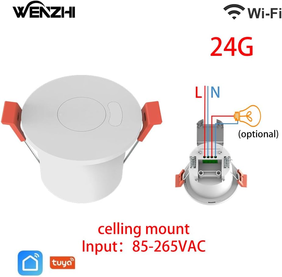 WenzhiIoT 24 MmWave 110/220V Presence Sensor, Smart Motion Sensor WiFi GHz Radar Presence Sensor Movement Body Motion