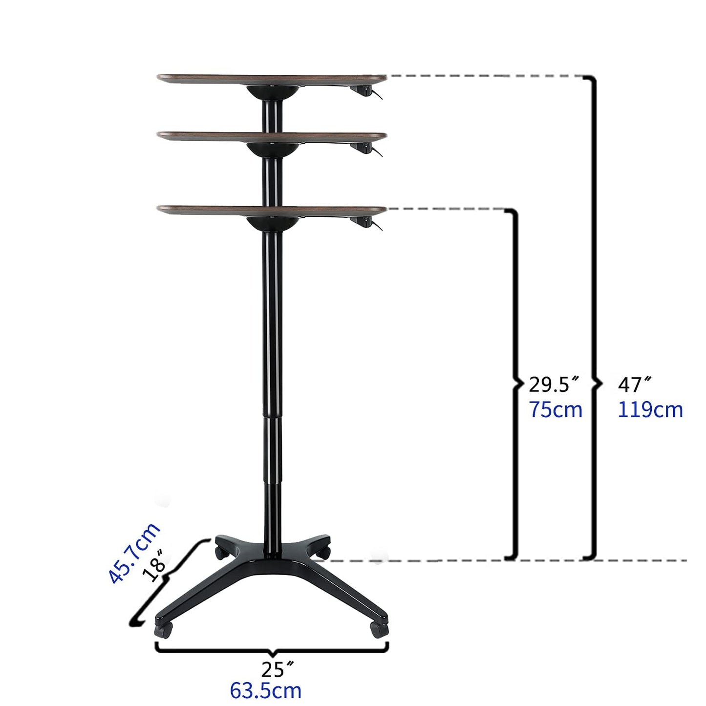 CARTMAY Mobile Standing Desk,Pneumatic Height Adjustable Laptop Desk, Mobile Laptop Desk with Wheels, Height Adjustable from 29.5'' to 47'',Black