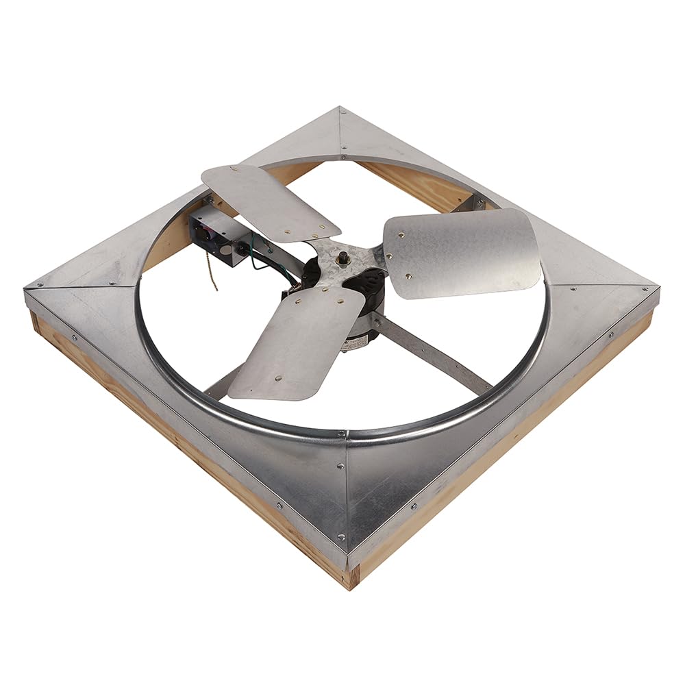 Master Flow GAF 24" Direct Drive 4500 CFM Whole House Fan with Shutter - 1/4 HP Permanent split-capictor Motor - Pull Chain Operation - WHFS24M