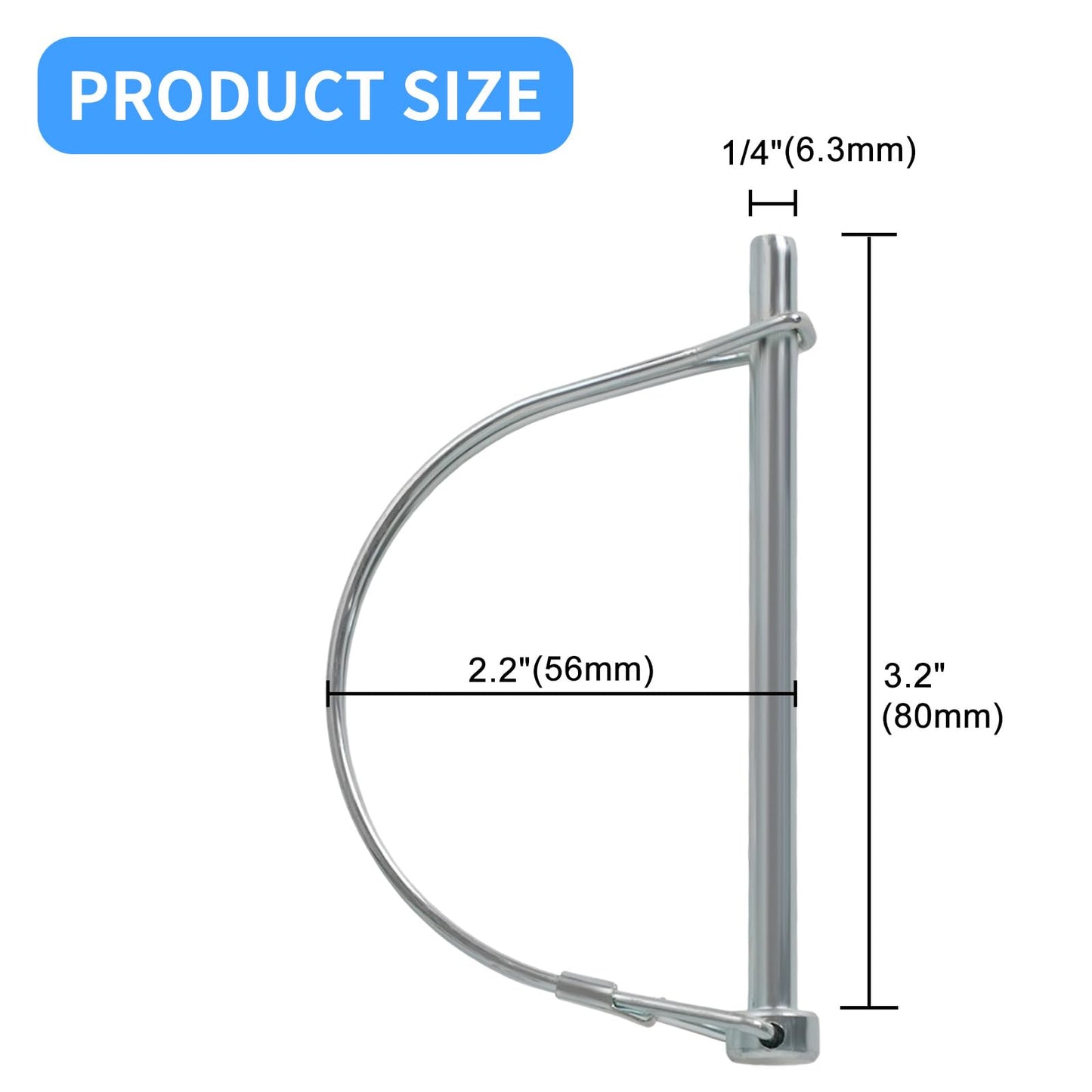 YIQQPLOS 2Pcs Premium Safety Coupler Pin 1/4" x 3.2" (6.3mm x 80mm) Trailer Pin Trailer Coupler Pin Pto Pin Shaft Locking Pin Round Wire Lock Pin for Farm,Trailer,Hitches,Lawn