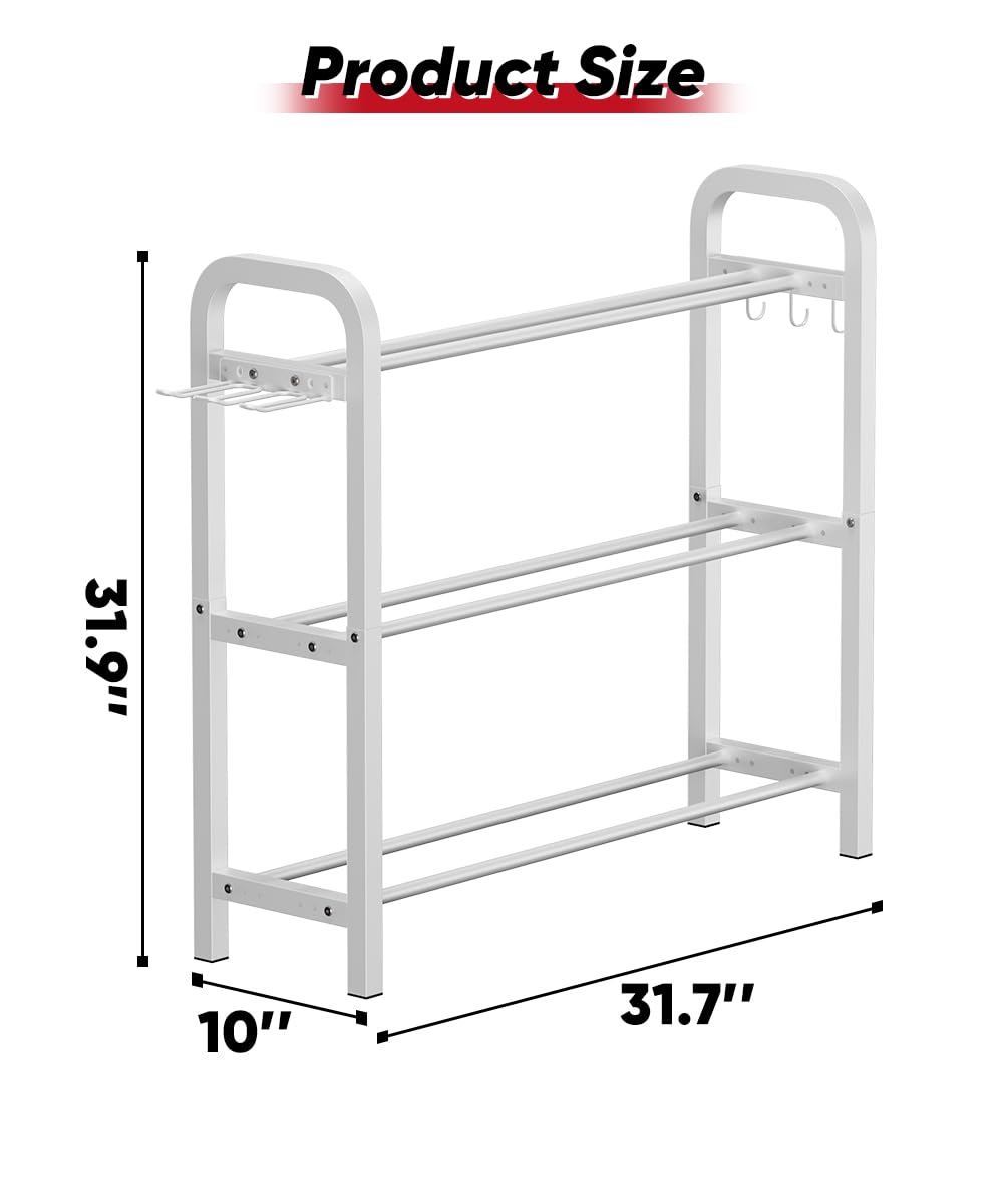 Ansionsol 3-Tier Adjustable Dumbbell Rack, Weight Storage Stand Holder for Dumbbells & Kettlebells, Heavy-Duty Home Gym Organizer with 6 Hook for Home Gym Equipment Accessories, White(Rack Only)