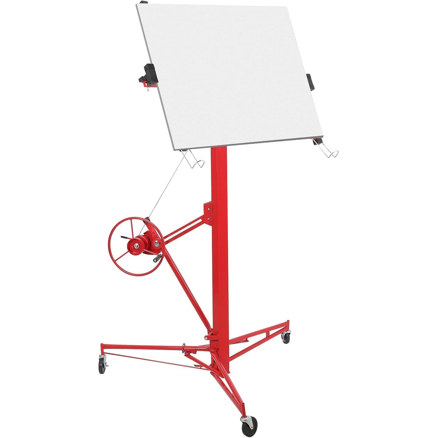 Drywall Lift 16FT, Drywall Jack Lift for Ceiling, Adjustable Panel Hoist, 150LBS Heavy Duty Drywall Lifter, 3 Lockable Wheels Foldable Sheetrock Lift for Home Improvement, Red