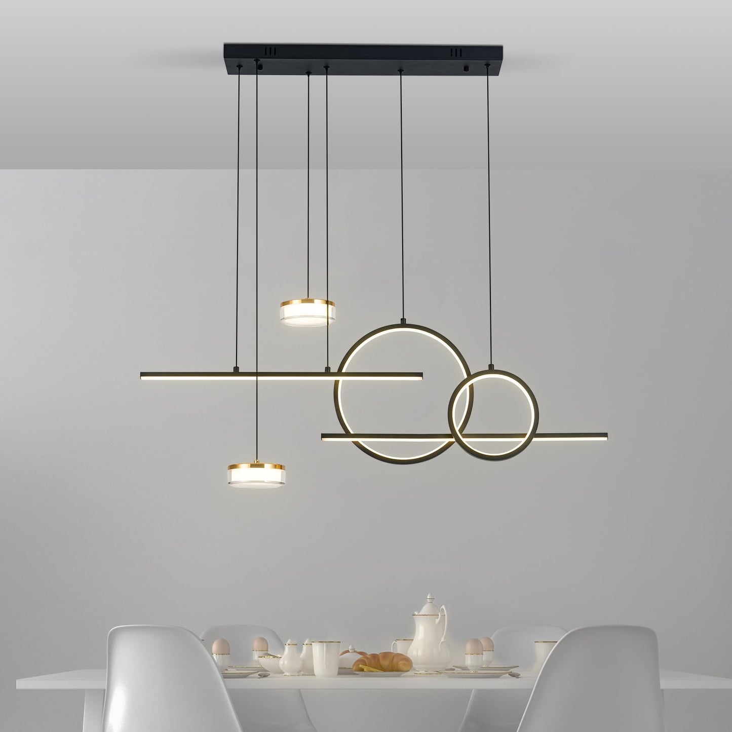 Jyforid Modern Black LED Dining Room Light Fixture with Remote Control, 38.5" 38W 3-Color Temp Stepless Dimmable Island Pendant Lights, Hanging Adjustable Linear Chandelier for Kitchen Bar