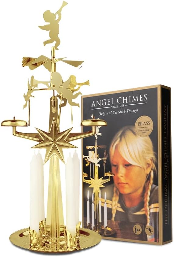 Swedish Angel Chimes | Original Carousel with 4 Candles - Festive Gold Brass Home Decor Since 1948