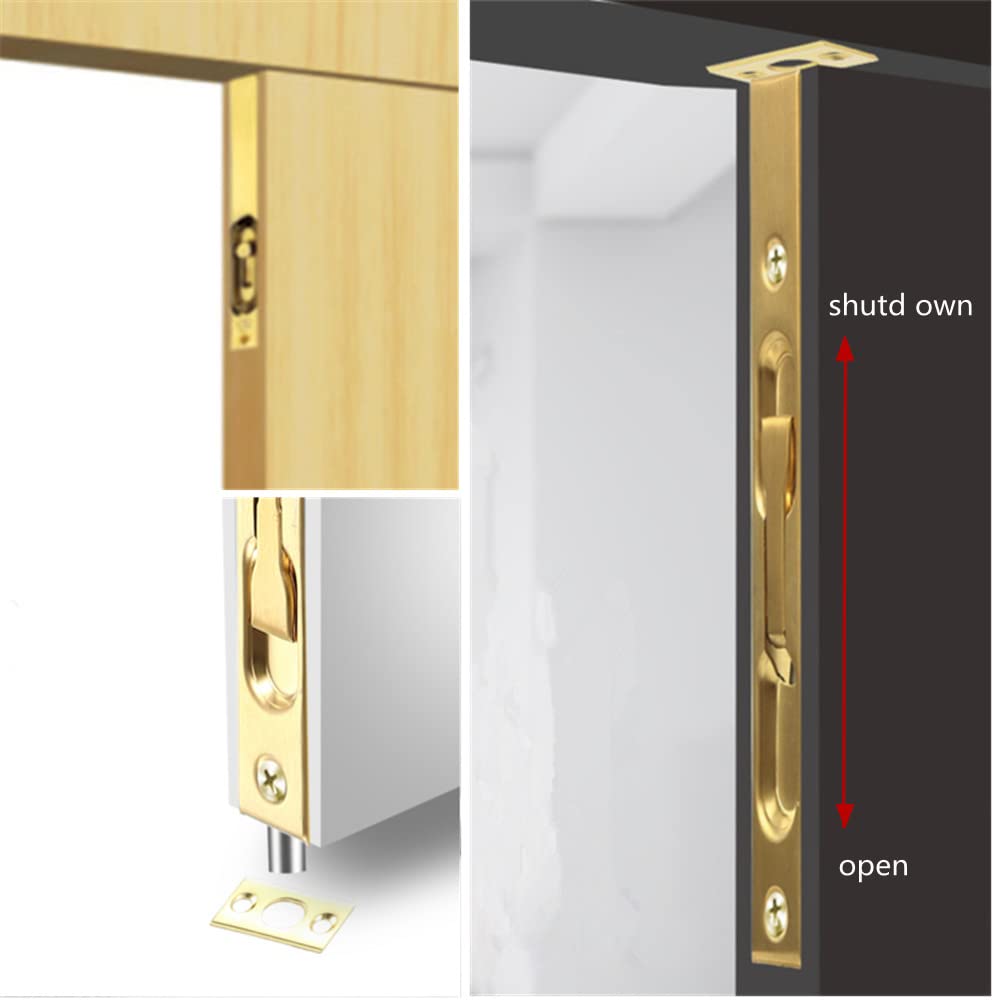 szhdxsy 2-Pack Hidden Latch & Bolt 304 Stainless Steel 6 inch(15cm) Security Door Bolt Latch, Double Door Lever Action Flush Bolt Latch, French Door Slide Bolt Lock,Golden