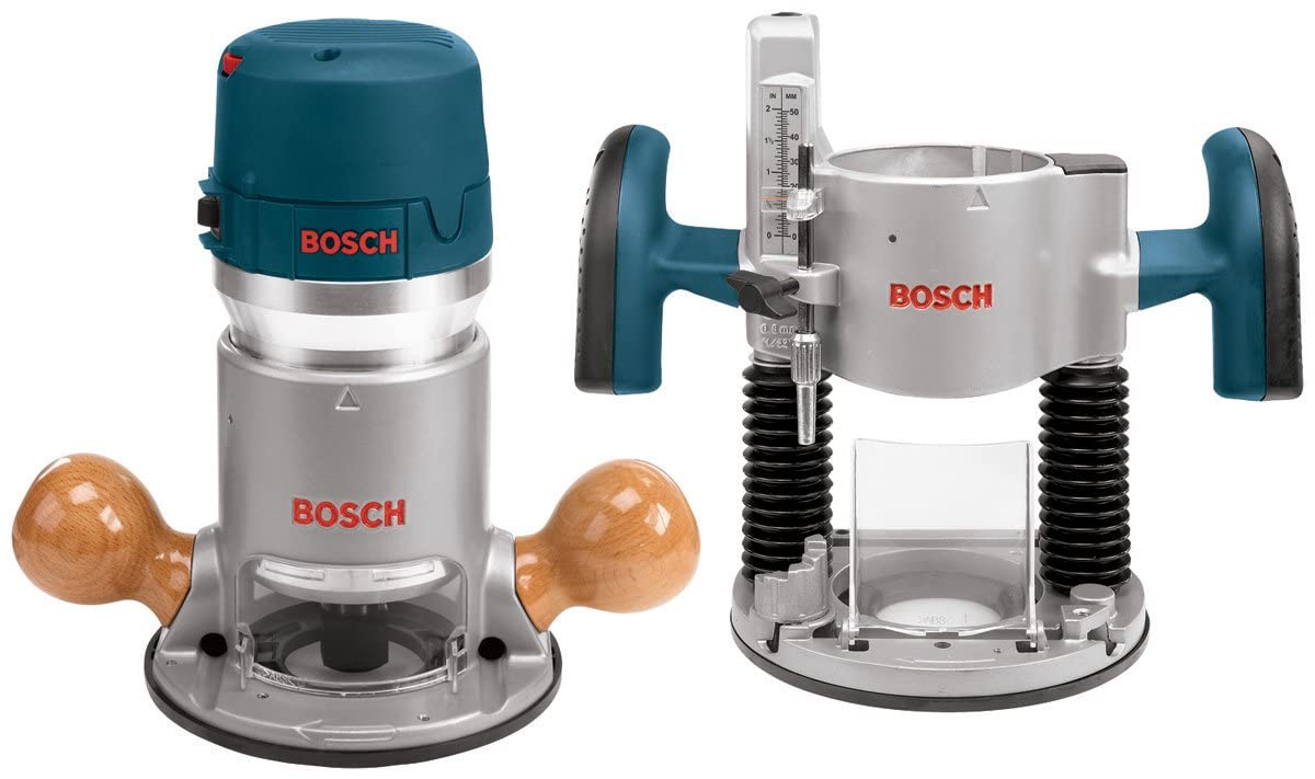 BOSCH 1617EVSPK Wood 12 Amp Router Tool Combo Kit - 2.25 Horsepower Plunge Router & Fixed Base with a Variable Speed&BOSCH 15 pc. Carbide-Tipped Wood Router Bit Set
