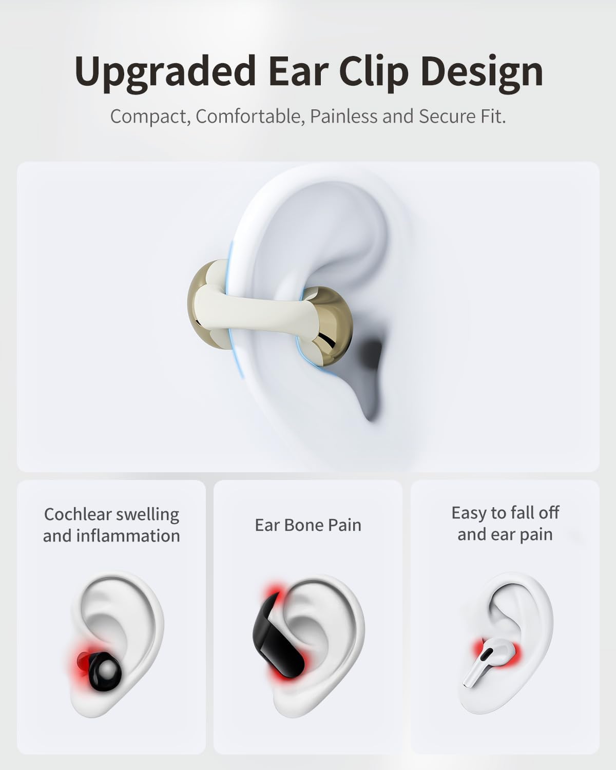30H wegear Open-Ear Earbuds, Clip-On Headphones, Open-Ring Comfort Wireless Bluetooth Earbuds, Dual Connection