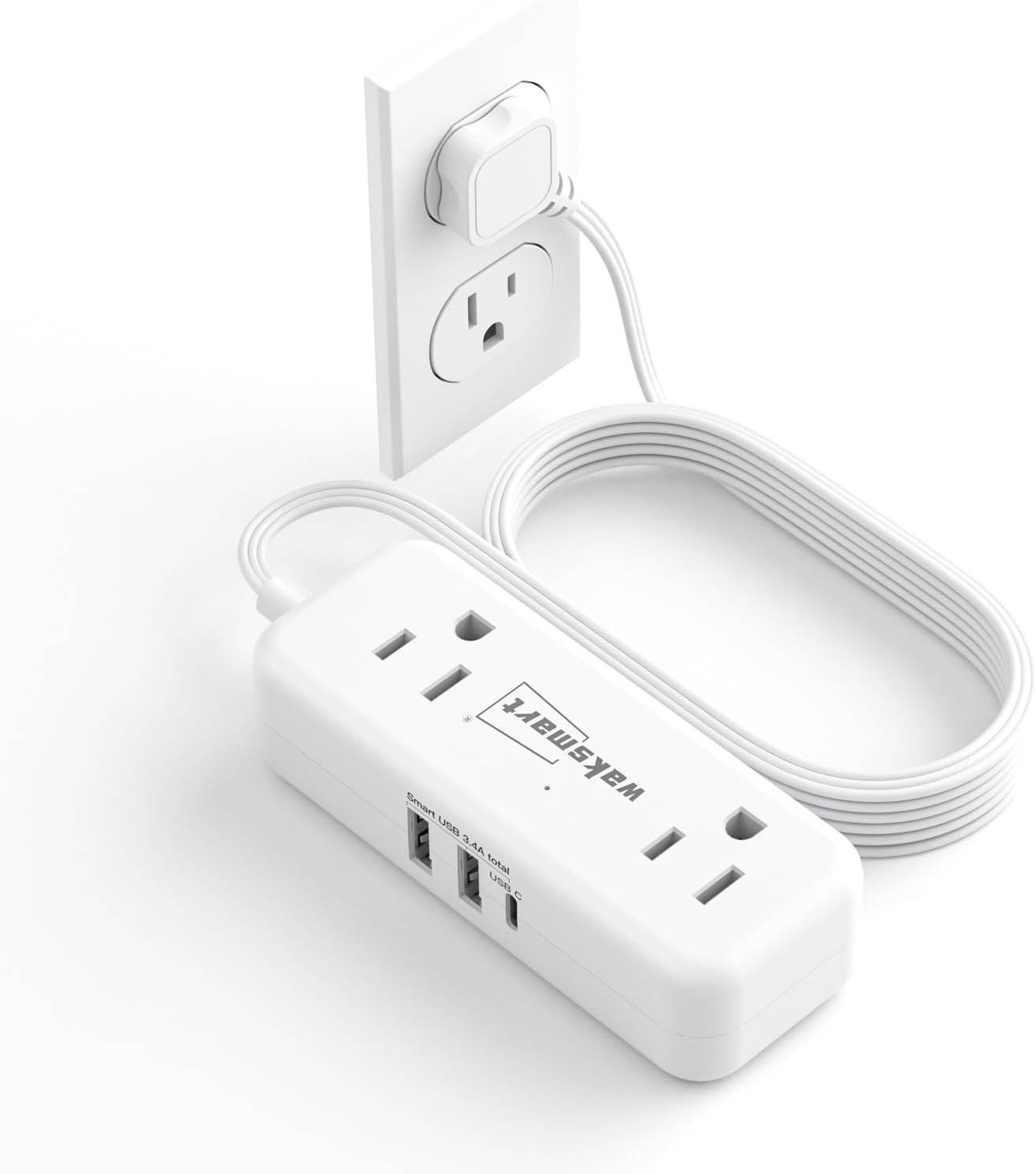 Waksmart 5 4 3 (5V/3.4A 17W), Flat Plug Power Strip - Ft Thin Flat Extension Cord with AC Outlets USB Ports Flat Outlet