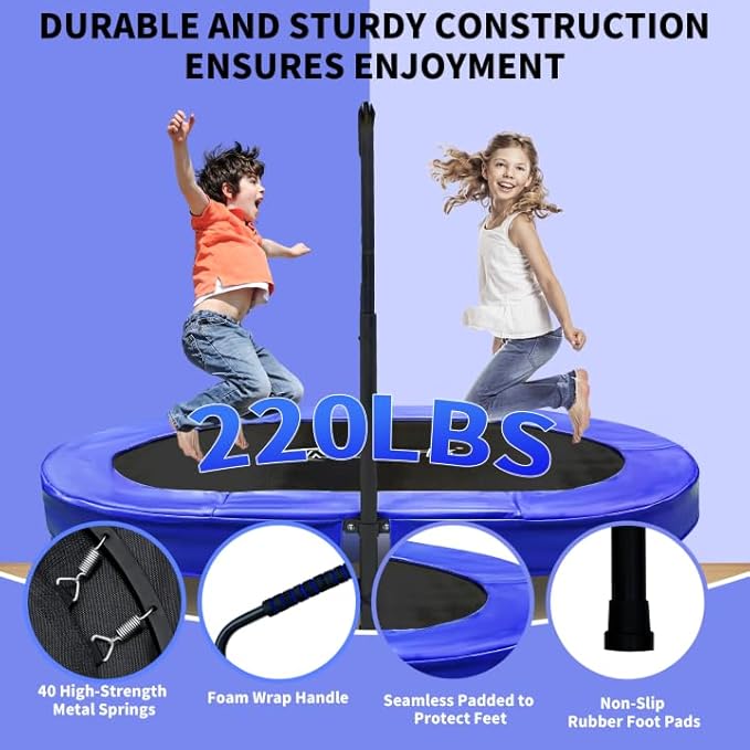 Nattork 56" Kids Trampoline Indoor, Double Trampoline with Adjustable Handle for Kids, Indoor/Outdoor Foldable Jumper, Max Load 220lbs