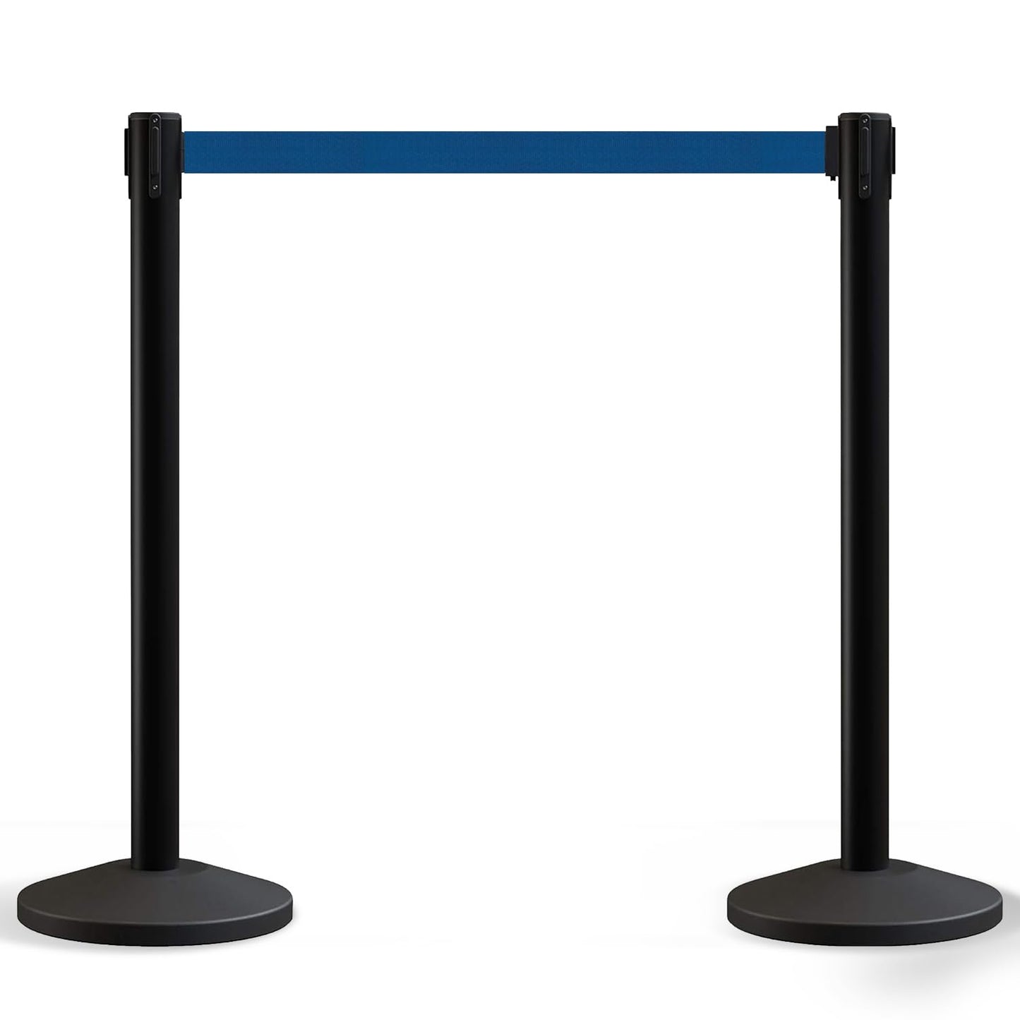 Crowd Control Warehouse Set of 2 Stanchion Retractable Belt Barriers, 11 Foot Dark Blue Belt Barrier with 40” Black Posts, Premium Barriers with Heavy Duty Concrete Base, CCW Series RBB-100