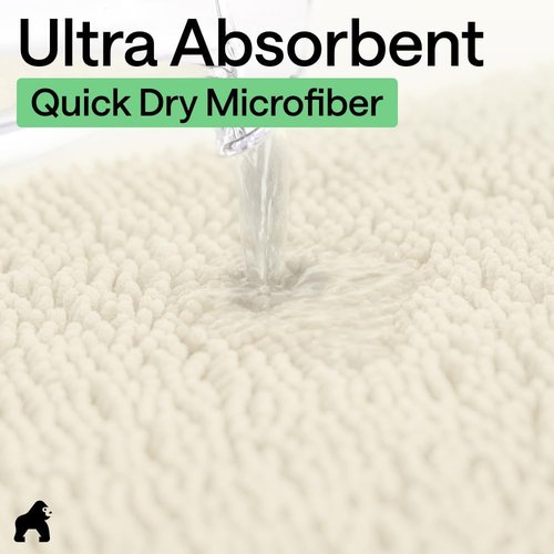 Gorilla Grip Bath Rug Mat - Thick Soft Absorbent Chenille | Quick Dry Microfiber, 24x17, Ivory