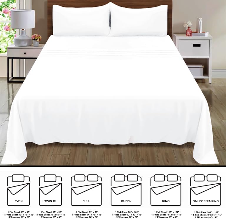 Skiennix Queen Sheet Set - Ultra Soft Double Brushed Microfiber, 4 Piece Deep Pocket | Easy Care, Wrinkle Free, Quick Dry - White