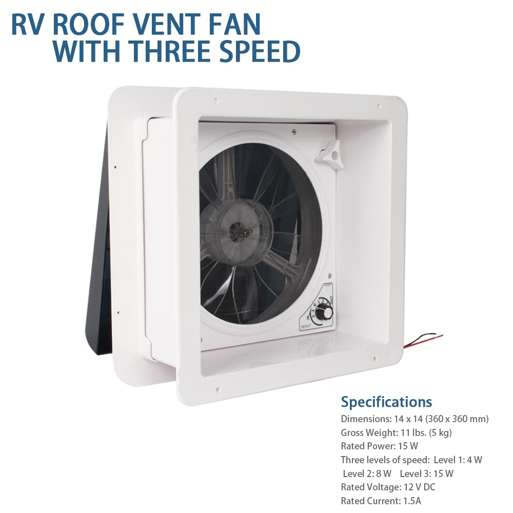 TYTXRV 12V 14" RV Roof Vent Fan with Bug Screen,Manual Control & 3-Speed Quiet Exhaust Fan for RVs/Campers/Trailers