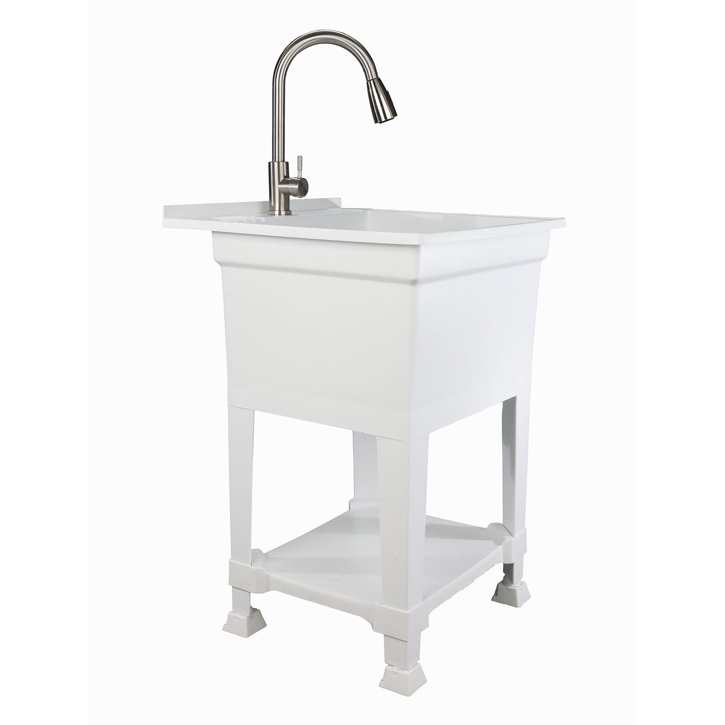 UTILITYSINKS Freestanding Utility Tub Sink with Quick Connect Drain, 24 x 24", White - Portable and Compact Sink with Faucet for Outdoor Kitchen, Laundry Room, Garage, and Basement
