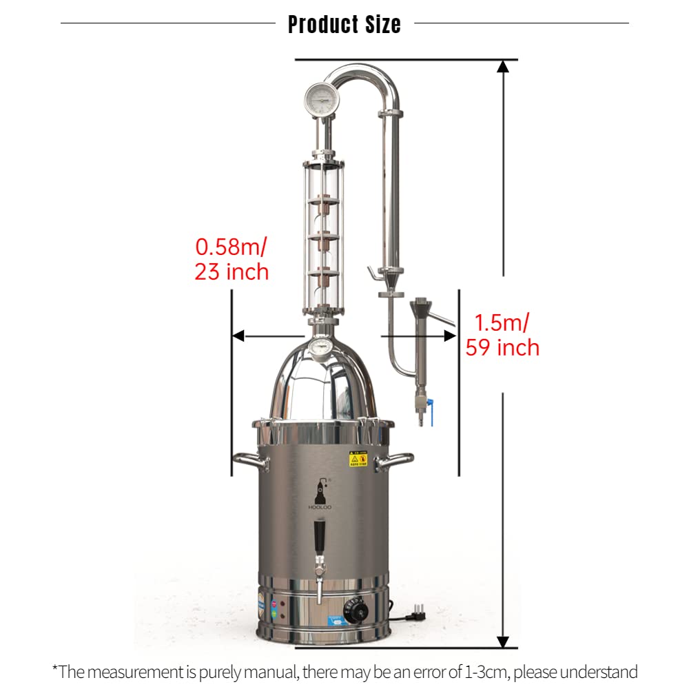 HOOLOO Alcohol Distiller Still for Home Use Kit 304 Stainless Steel Whiskey Making Kit with Thermometer Whiskey Brandy Vodka 6.3Gal (24L) (SV-30-110V)