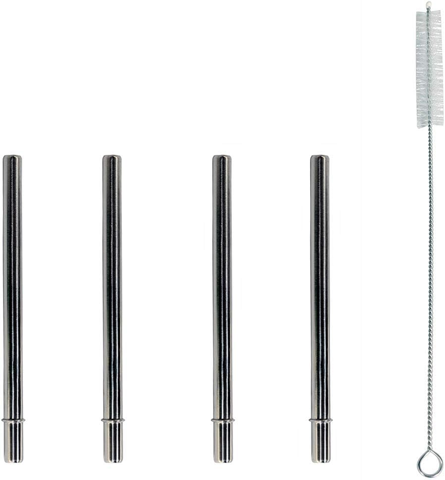 Skiennix Extra Short Stainless Steel Straws - Perfect for 12oz Thermos & Cocktails | 4 Pack + Cleaning Brush