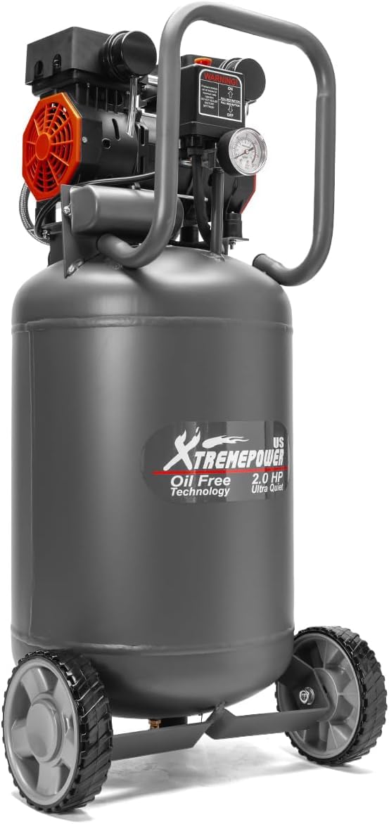 XtremepowerUS 2HP Air Compressor, 13 Gallon Ultra Quiet 1450W, 4.9CFM@90PSI, Oil-Free Air Compressor, 65dB Low Noise, Max 116PSI for Garage, Home Use, Tire Inflation, Nail Gun, DIY Projects
