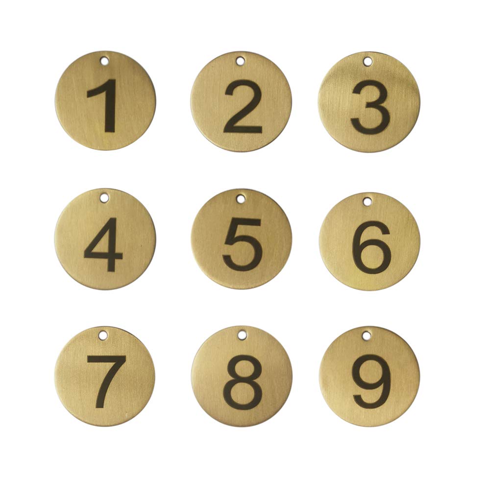 Numbered Brass Tags with Key Rings (1-10)