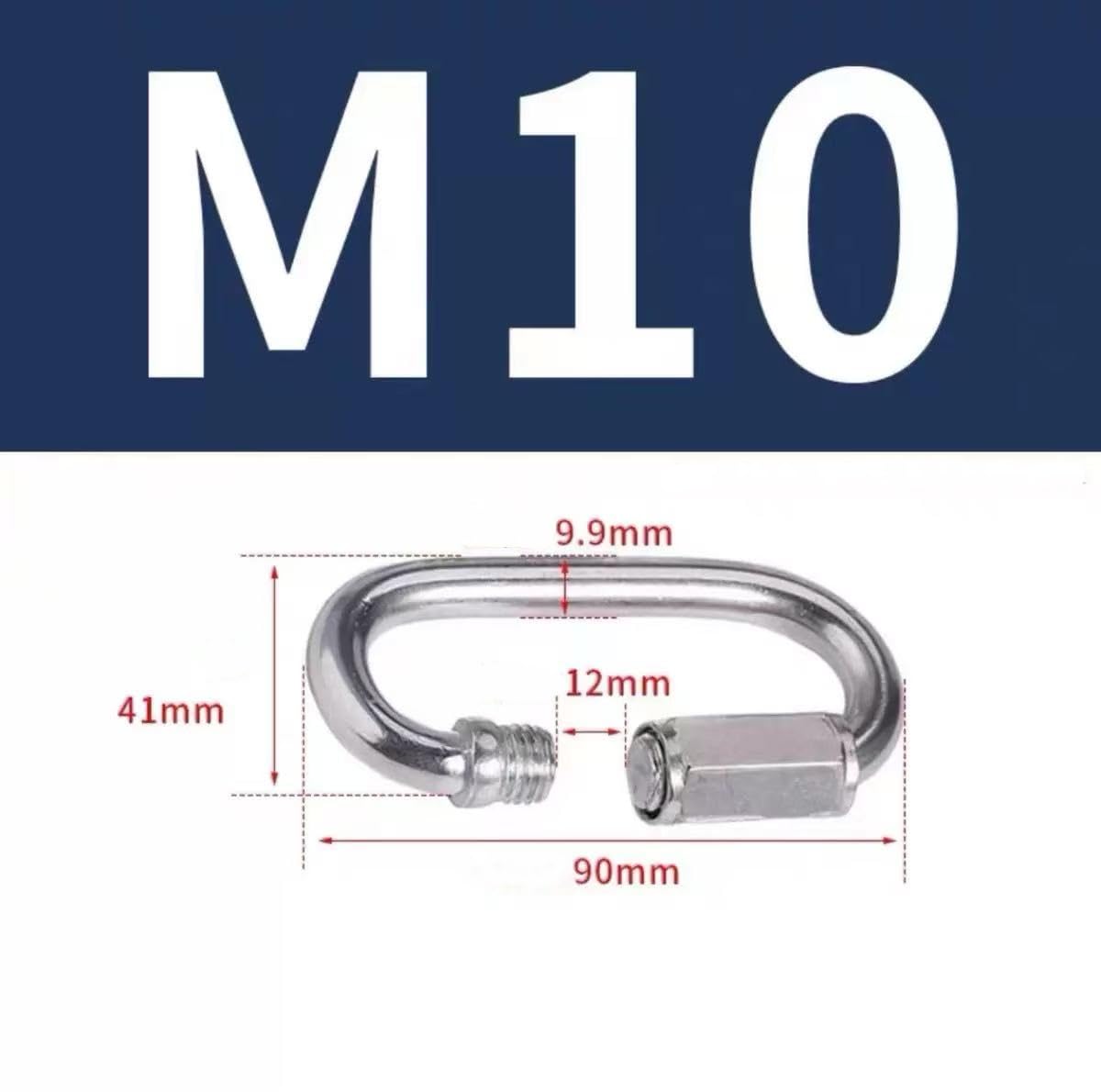 Heavy Duty Quick Links Chain Connectors, Galvanized Carbon Steel Locking Carabiners, M5 M8 M10 M12 Threaded Chain Hooks for Tire Chains, Swing, Hammock, Camping, Boating, Hiking & Fishing (M10-4PACK)