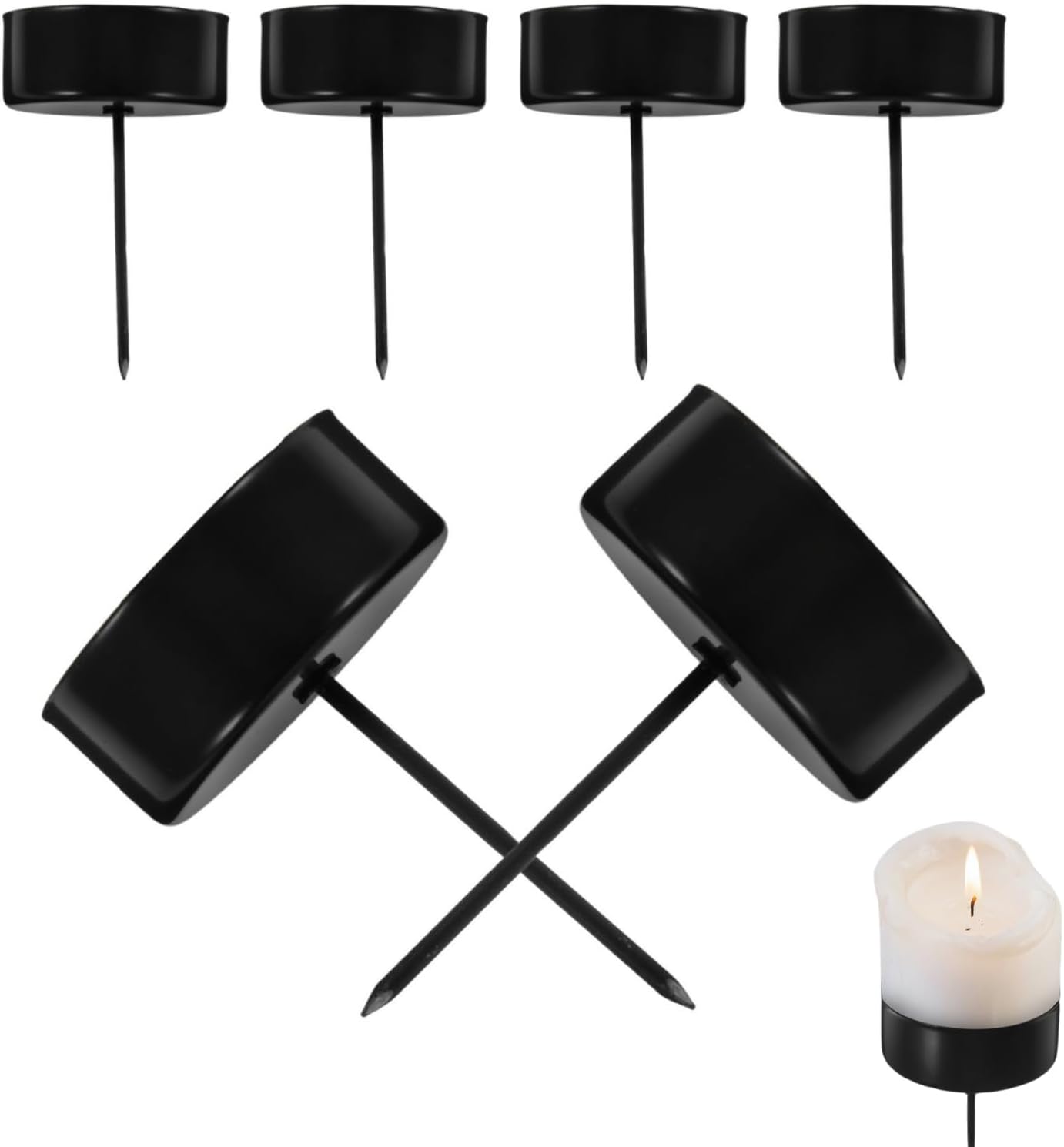 Veemoon Candle Holder Stakes - 6pcs Heavy-Duty Taper Candlestick Holders for Table Centerpieces | Black