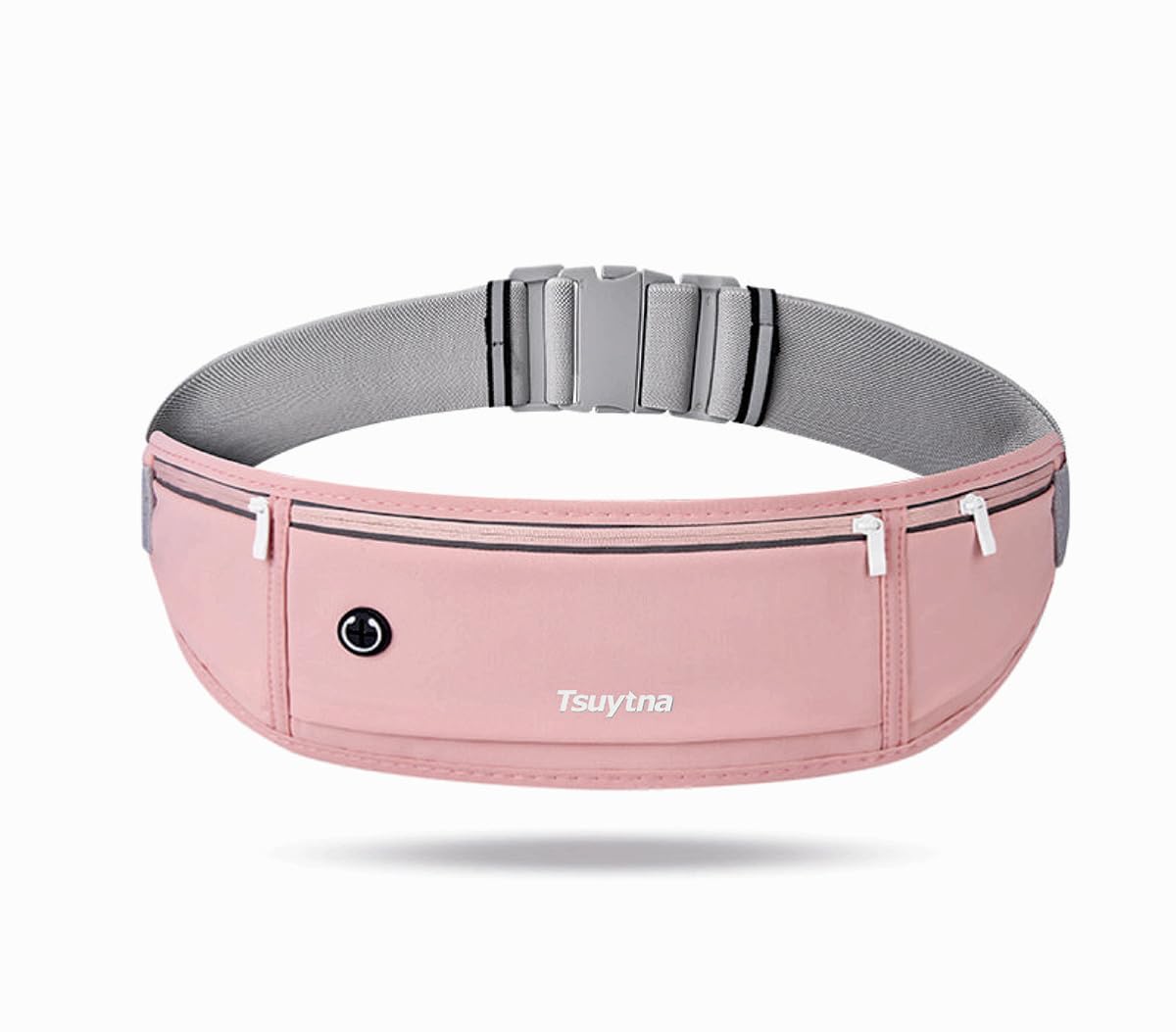 TSUYTNA Running Belt for Women & Men - Slim Phone running belt with Water-Resistant Phone Holder, 3 pockets Adjustable Waist Strap, Reflective Safety Design for Running, Hiking, Travel，Fitness (Pink)