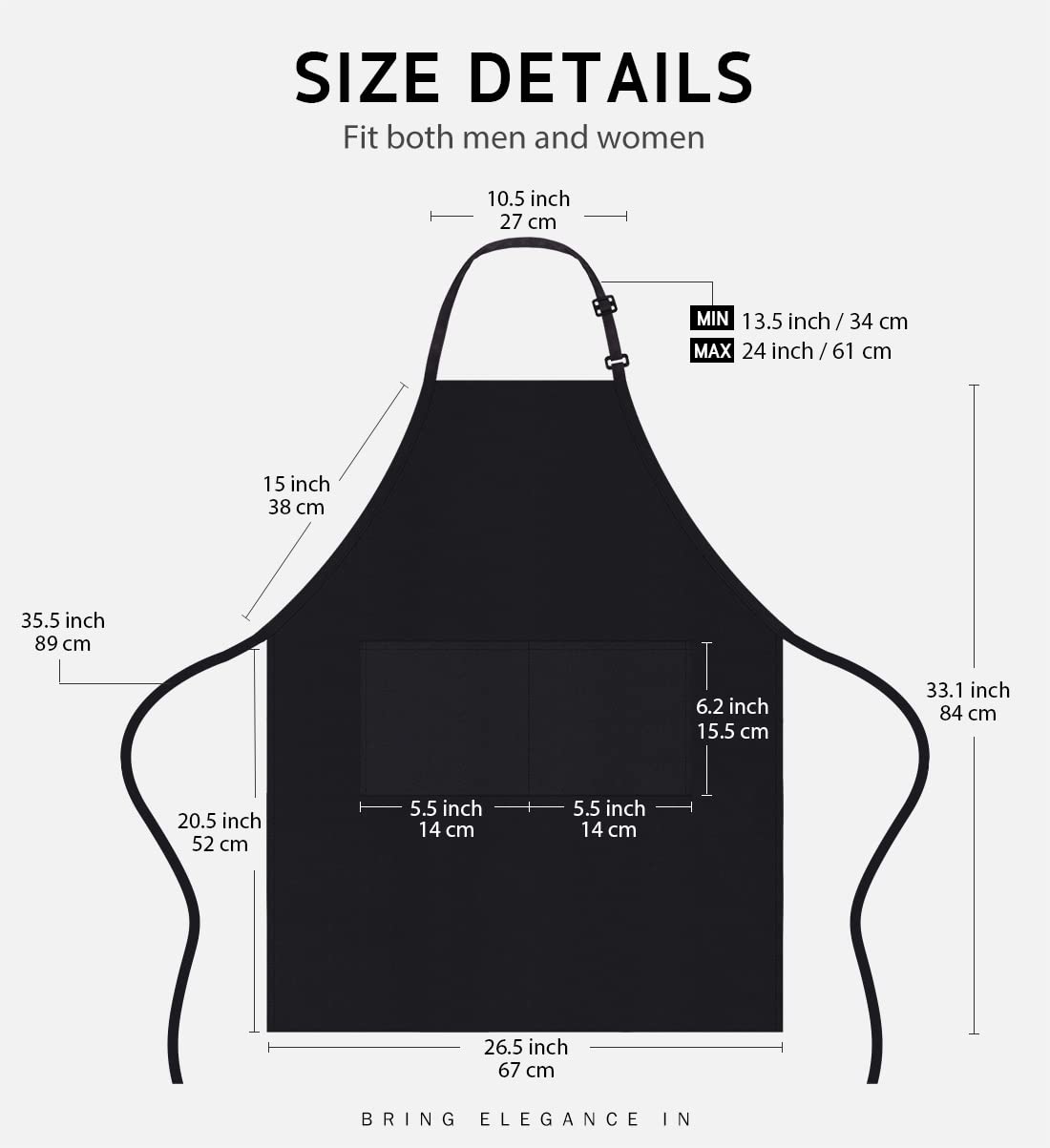 Syntus 4 Pack Adjustable Bib Apron with 2 Pockets Cooking Kitchen Aprons for Women Men Chef, 100% Cotton, Black